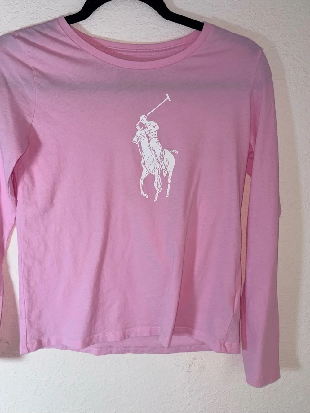 Ralph Lauren Pink Long-Sleeve Polo Logo Tee girls age 12 - 14 cotton